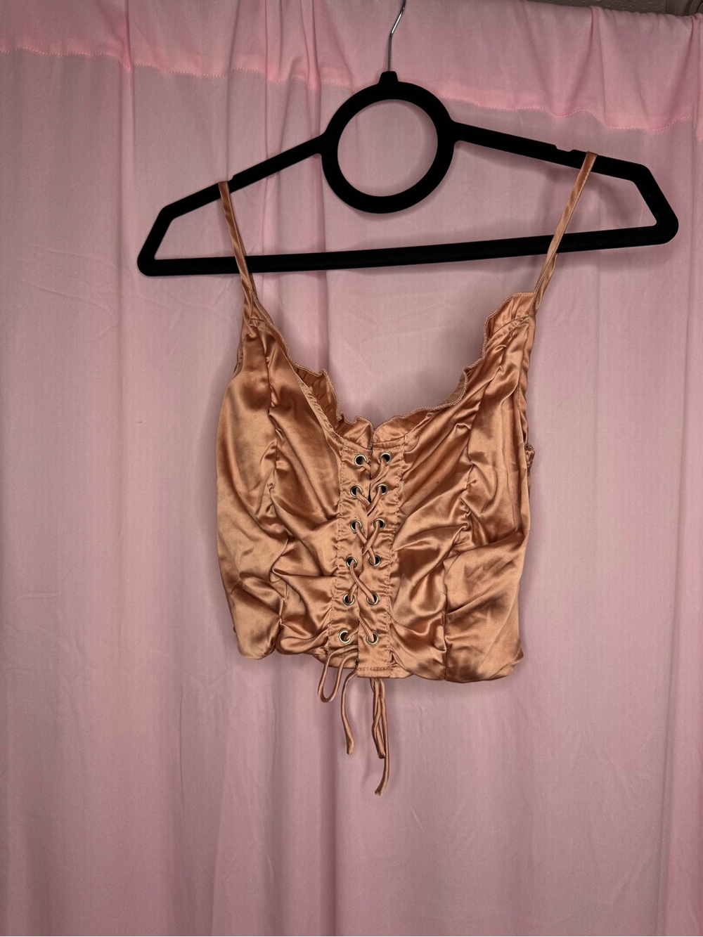 Zaful Bronze Satin Lace-Up Cami